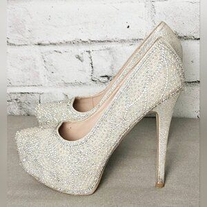 De Blossom Rhinestone Platform Stilettos Evening Heels 5.5” Size 8
